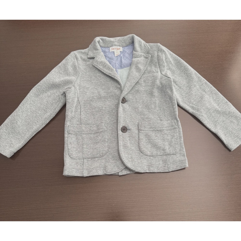 Cat & Jacket Toddler Boys Knit Blazer Jacket Heather Gray  Elbow Patches Size 4T